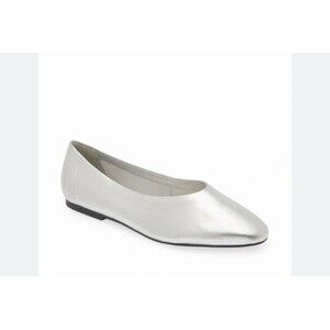 NWOB Open Edit Madyson Soft Leather Slip On Womens Ballet Flats Sz 11 Silver
